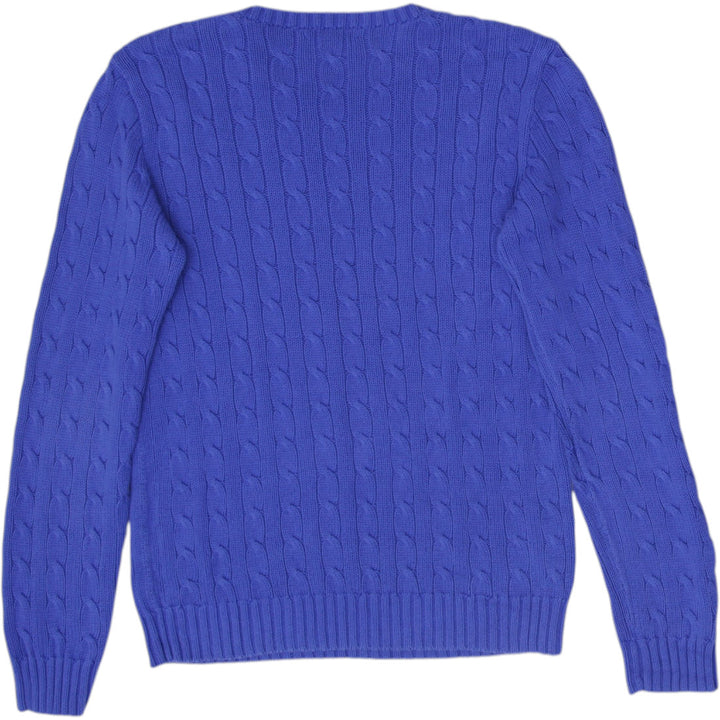 Mens Ralph Lauren Sweater Blue Cable Knit Embroidered Logo Size L