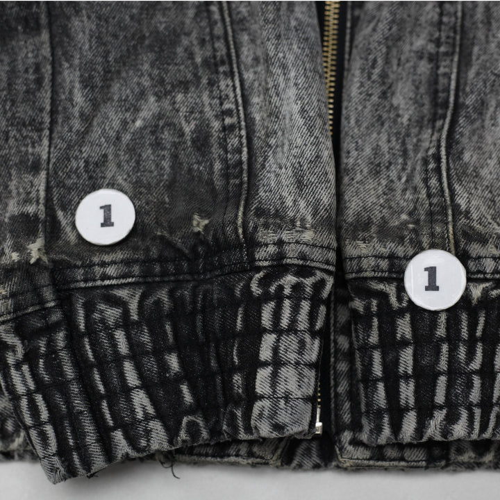 Vintage Mens Nike Challenge Court Jacket Washed Black Denim Full Zip | Migration_Jackets - Detail View | Fashion Rerun