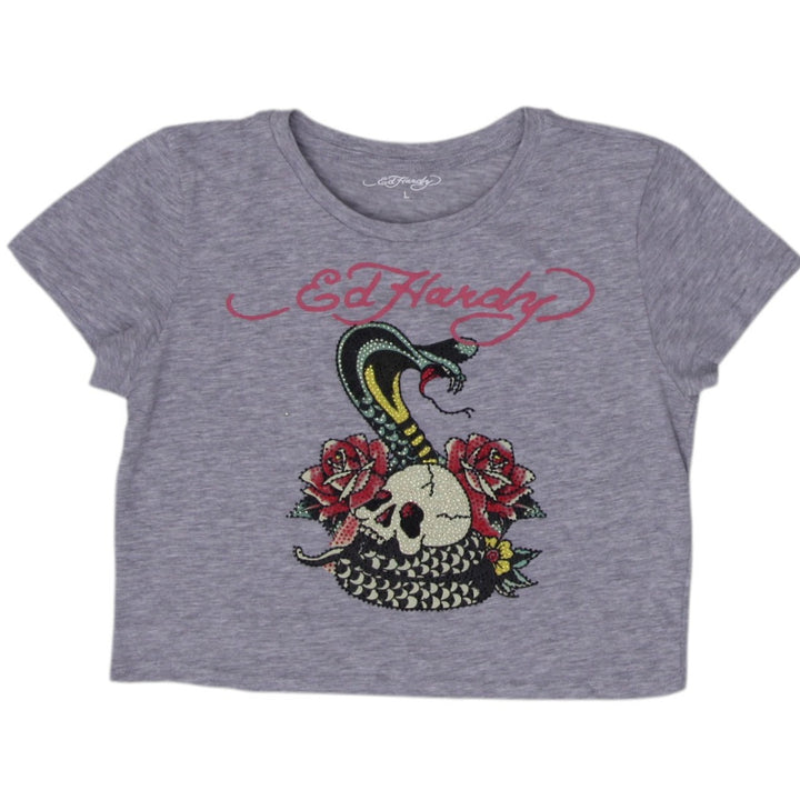 Y2K Ladies Ed Hardy Skull Graphic Cotton T-Shirt Size L | Migration_Y2K Tops | Fashion Rerun