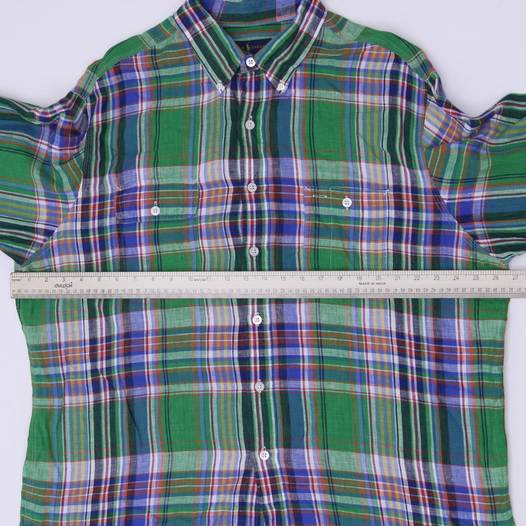 Mens Ralph Lauren Plaid 100% Linen Long Sleeve Shirt Size XXL