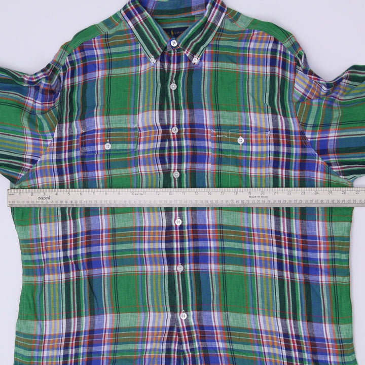 Mens Ralph Lauren Plaid 100% Linen Long Sleeve Shirt Size XXL