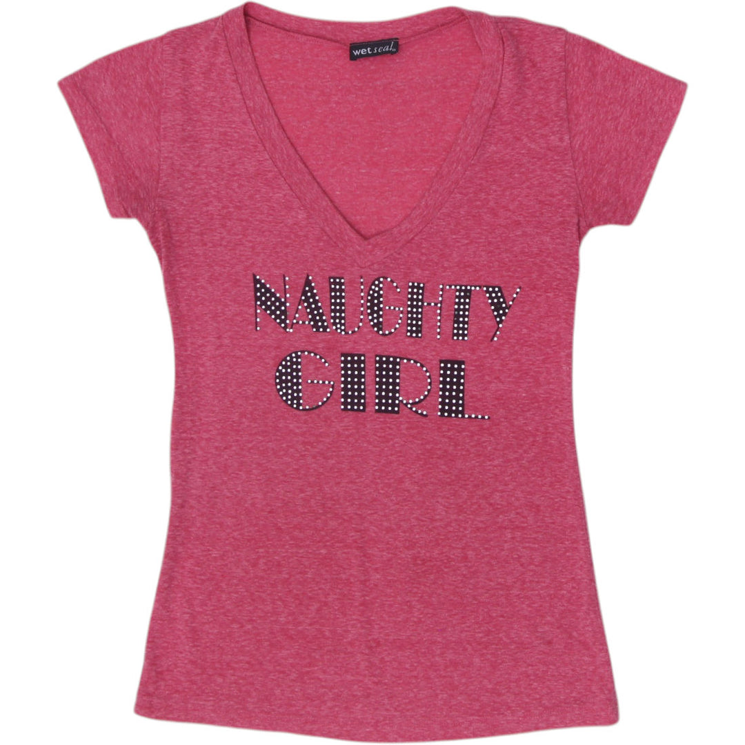Y2K Ladies Wet Seal Rhinestone Graphic V-Neck Tee