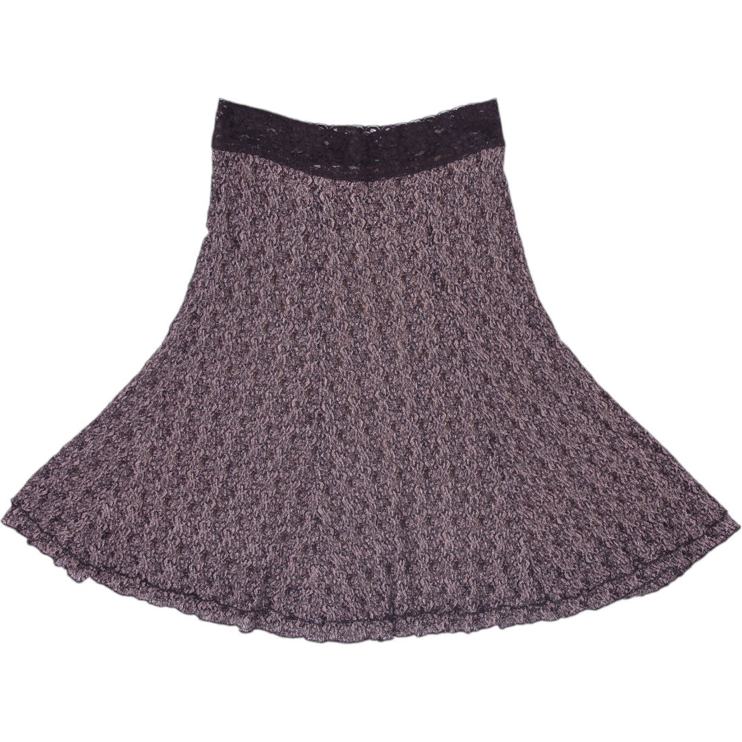 Y2K Ladies CAbi Truffle Stretch Lace Flared Midi Skirt with Black Lace Waistband