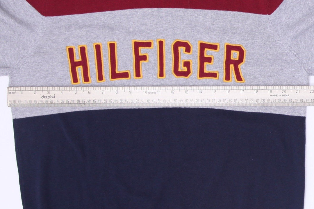 Mens Tommy Hilfiger Sweater Maroon Navy Colorblock Logo Crewneck Size L
