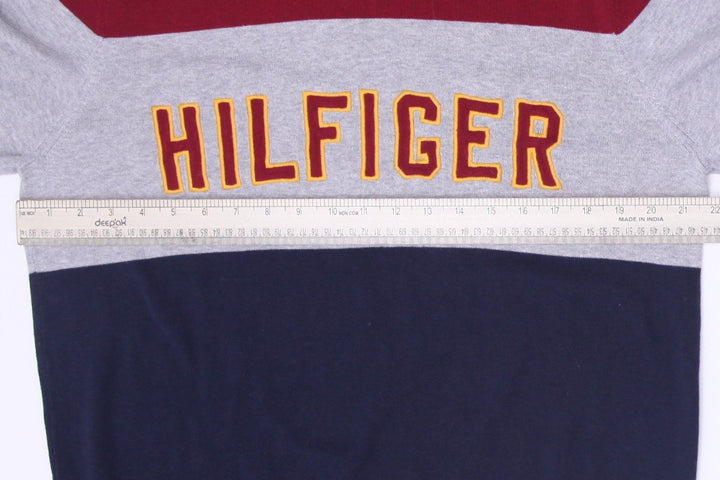 Mens Tommy Hilfiger Sweater Maroon Navy Colorblock Logo Crewneck Size L