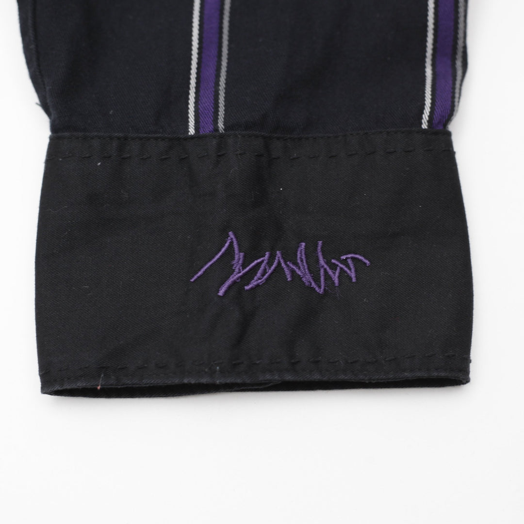 Coogi Gold Button Embroidered Crest Patch Black Purple Stripe Shirt Size XXL | Migration_Shirts - View 8 | Fashion Rerun