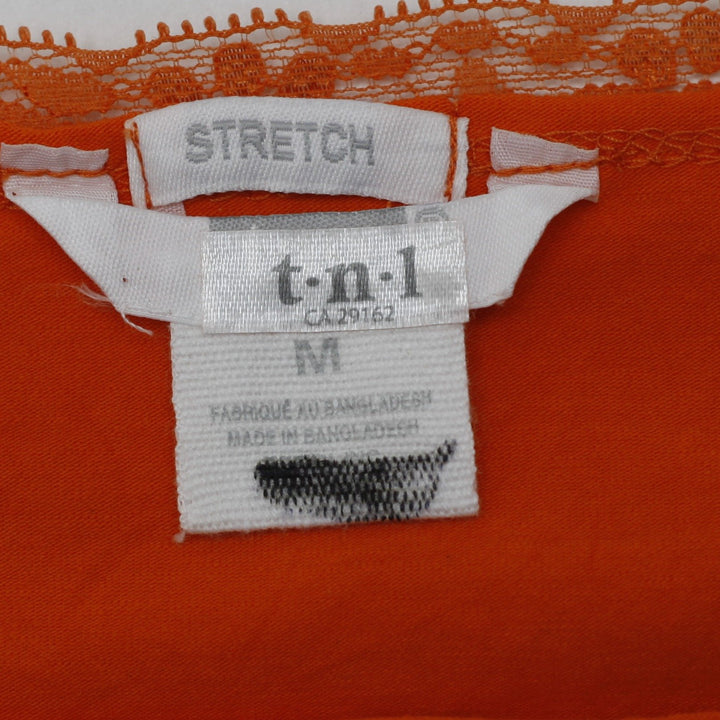 Y2K Ladies TNL Orange Rhinestone Lace Trim Strappy Top Size M