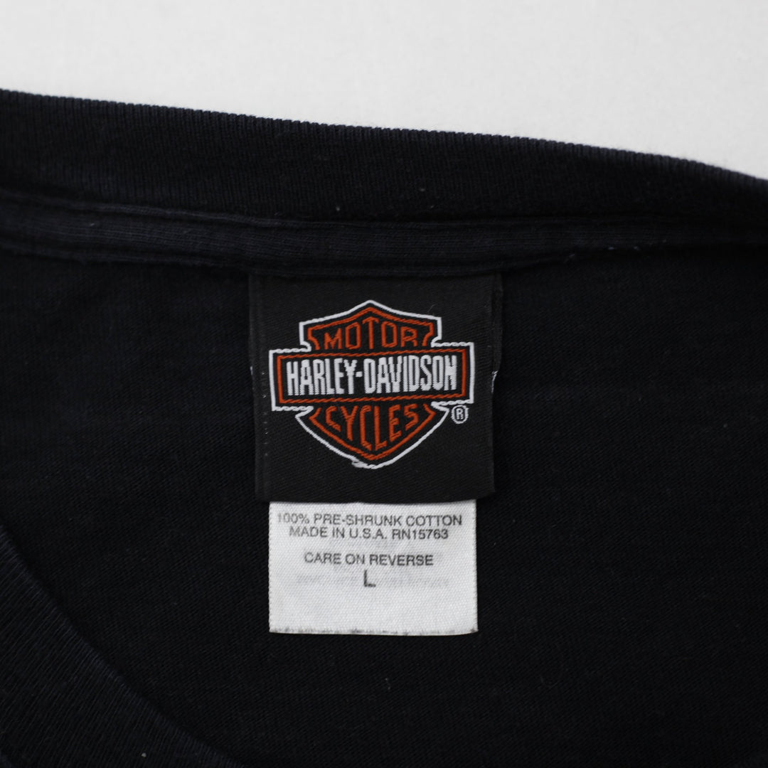 Mens Harley Davidson Black Crete Illinois Graphic T-Shirt Made in USA size L