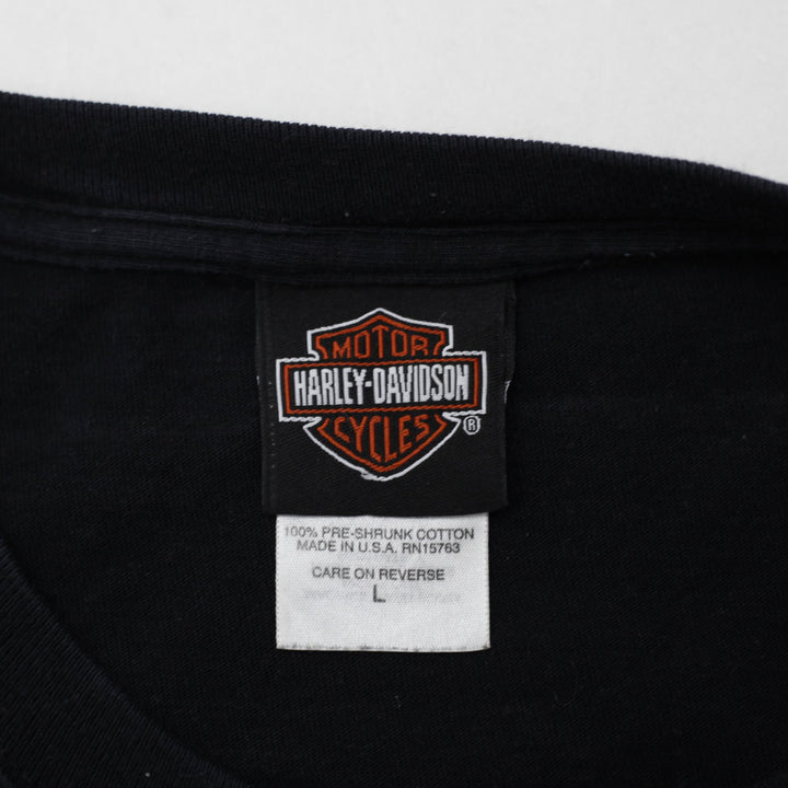 Mens Harley Davidson Black Crete Illinois Graphic T-Shirt Made in USA size L