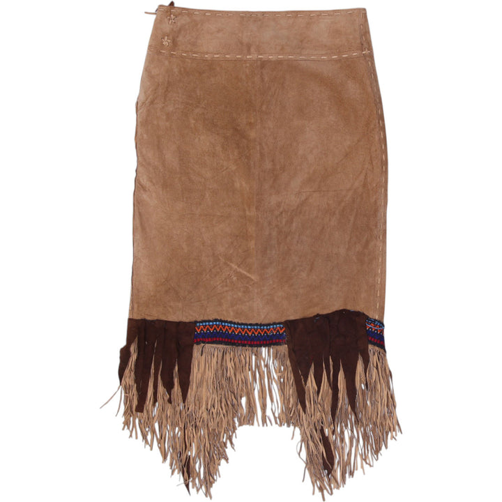 Y2K Ladies Bebe Suede Fringe Wrap Skirt Brown Boho Western Style