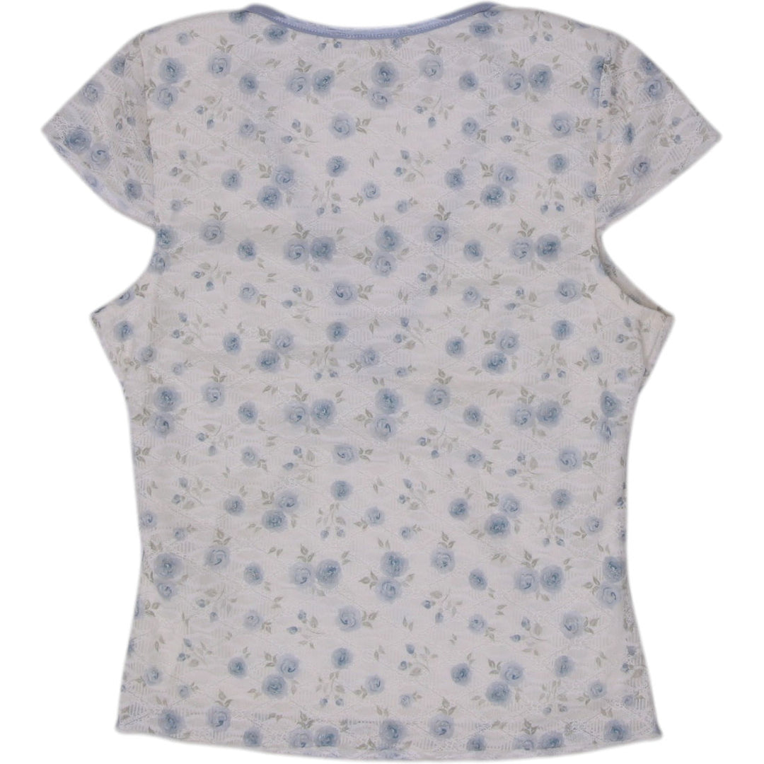Y2K Ladies Thirty/Thirty Blue Ditsy Floral Empire Waist Top