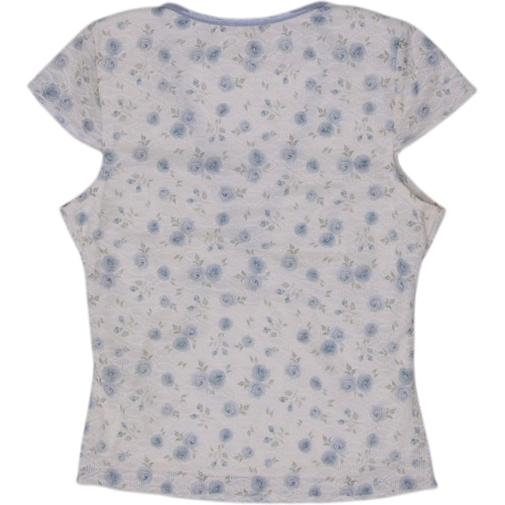 Y2K Ladies Thirty/Thirty Blue Ditsy Floral Empire Waist Top