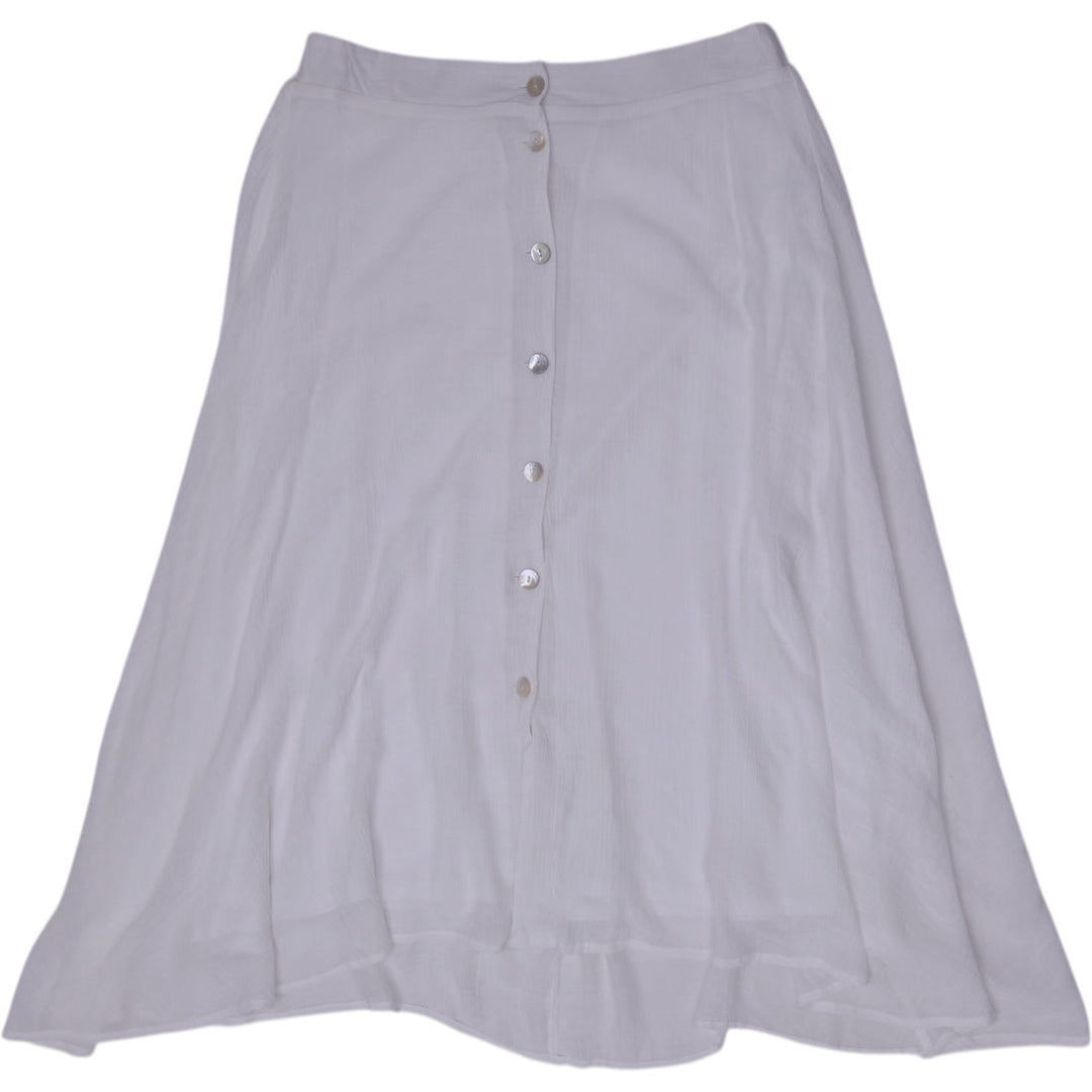 Y2K Ladies Cristina B  White Textured Button-Front Flared Skirt Size L/G