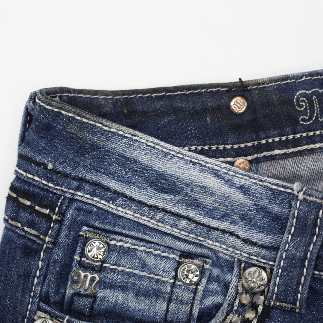 Y2K Ladies Miss Me Boot Mid Rise Studded Pocket Denim Jeans Size 27