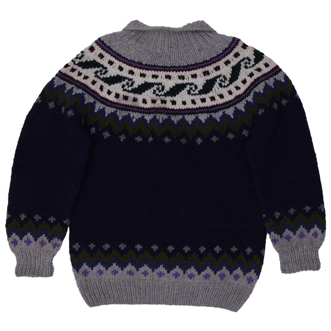 Vintage Fair Isle Design Hand Knit Zipper Sweater
