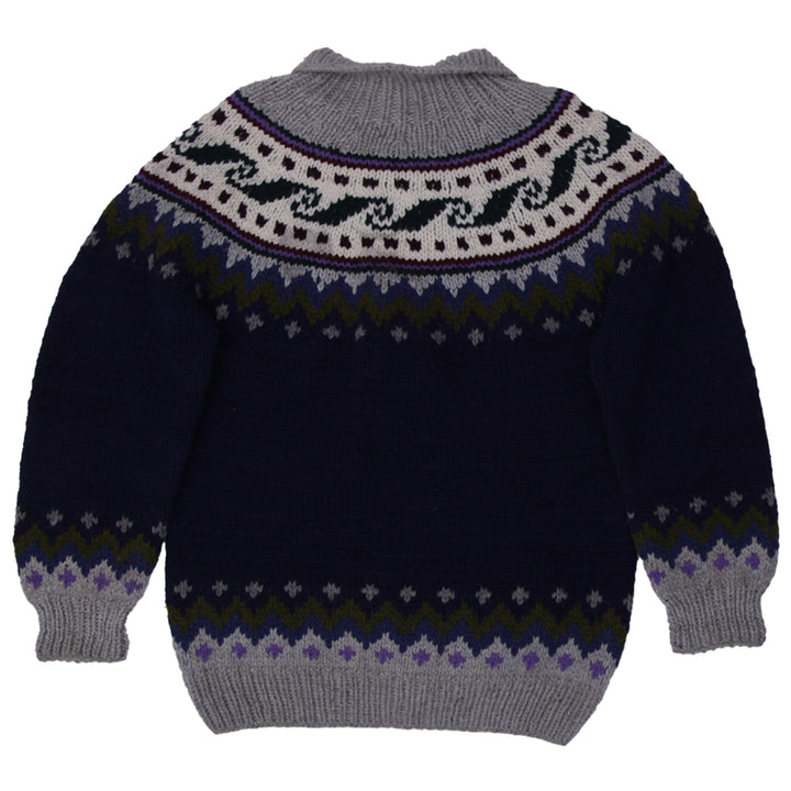 Vintage Fair Isle Design Hand Knit Zipper Sweater