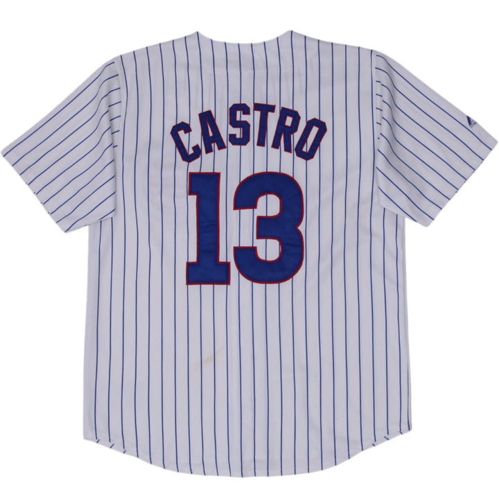 Vintage Majestic White Pinstripe Majestic Chicago Cubs MLB Baseball Jersey L | Migration_Jerseys - Side View | Fashion Rerun