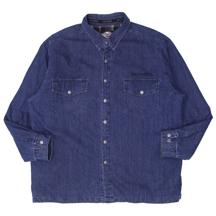 Vintage Harley Davidson Embroidered Plaid Quilt Lined Denim Shirt - Fashion Rerun Vintage Migration_Shirt