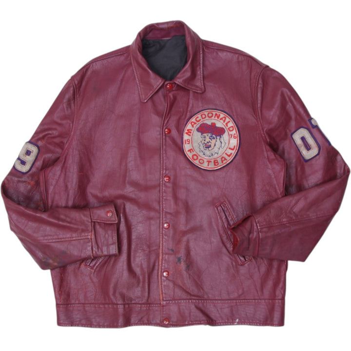 Vintage Leather Varsity Jacket Maroon Football Patched | Migration_Jackets | Fashion Rerun