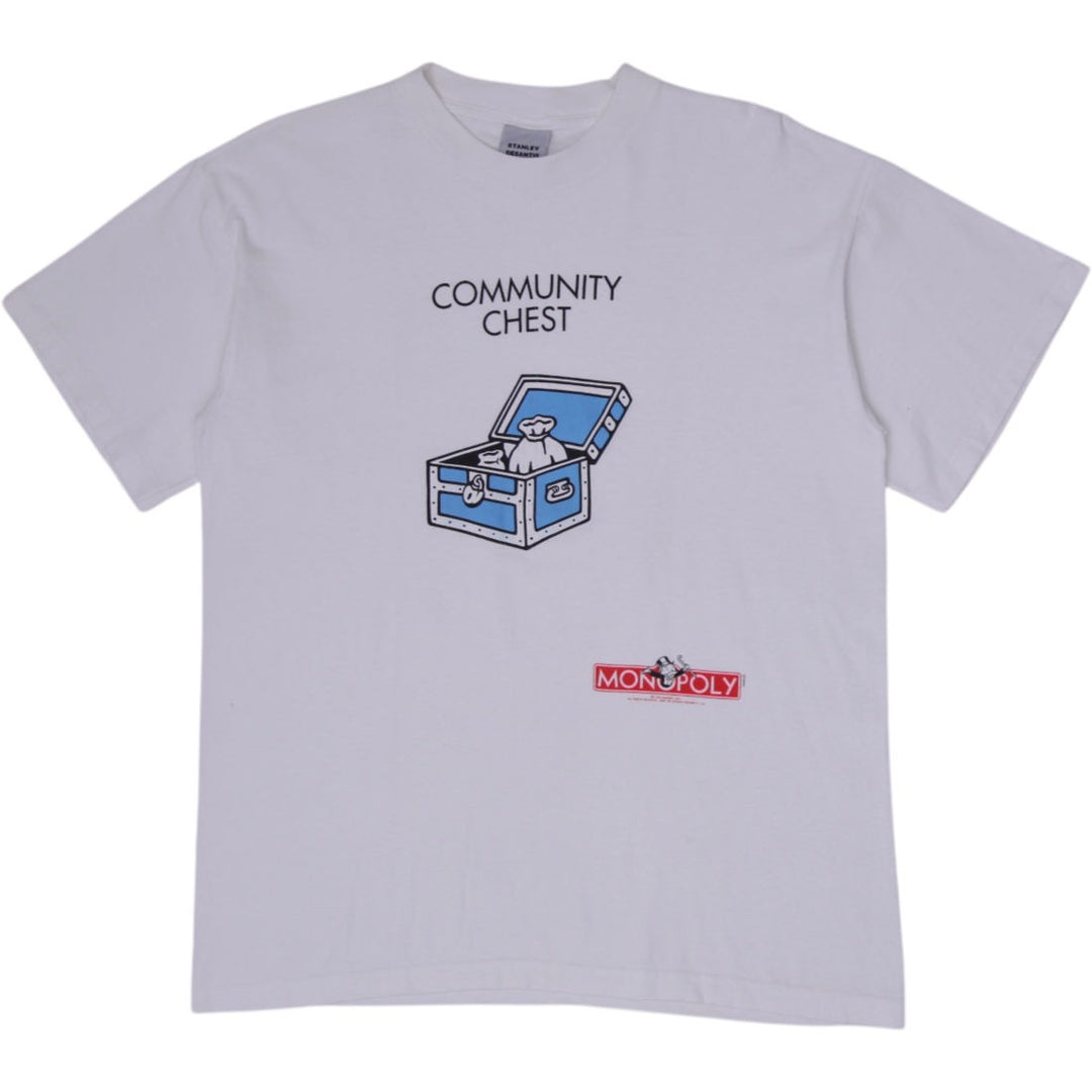 Vintage 1996 Monopoly Community Chest T-Shirt Stanley Desantis Single Stitch L