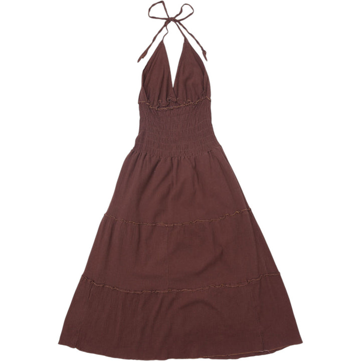 Y2K Ladies Plunging V-Neck Embroidered Halter Maxi Dress