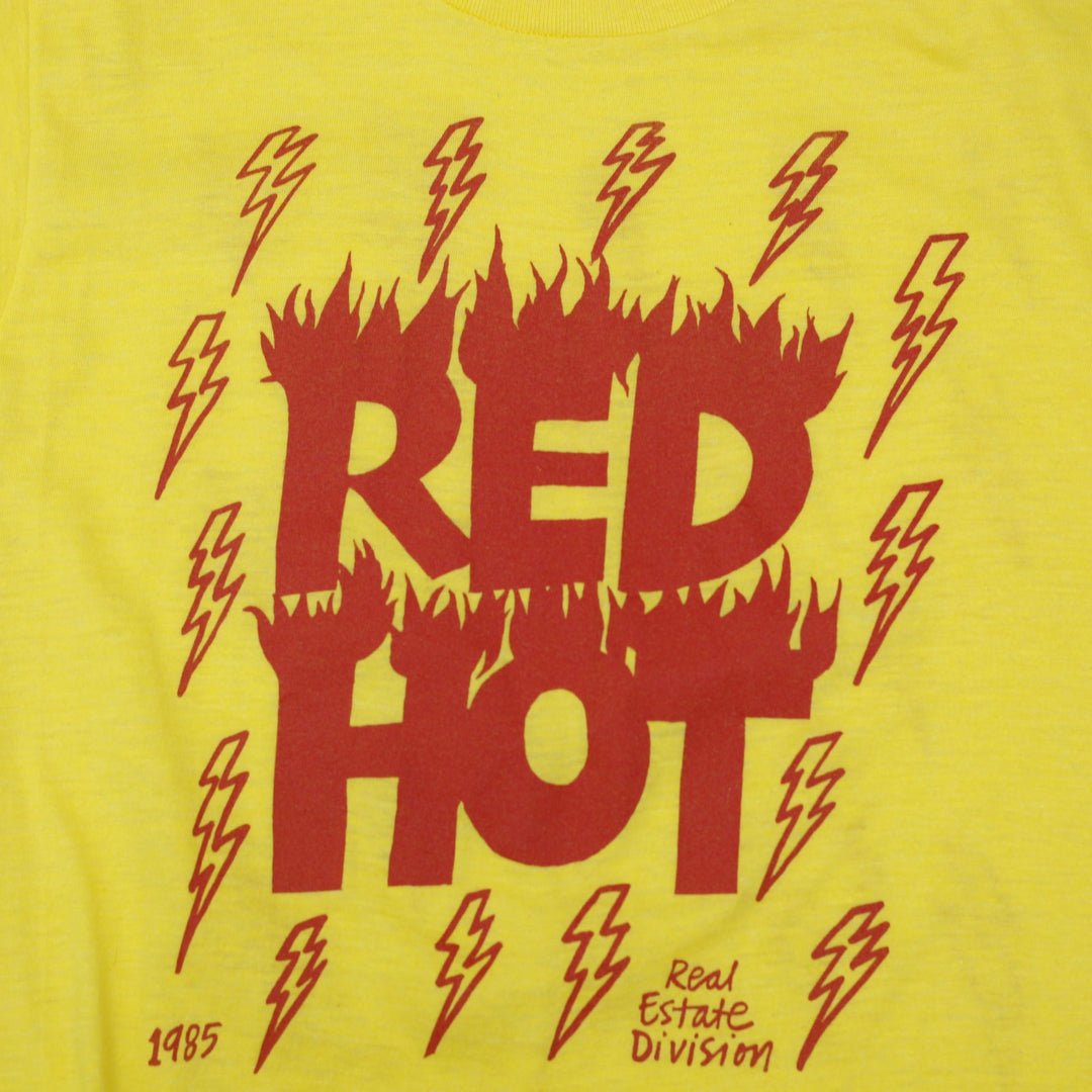 Vintage 1985 Red Hot Real Estate Division Double Sided Lightning Bolt T-Shirt