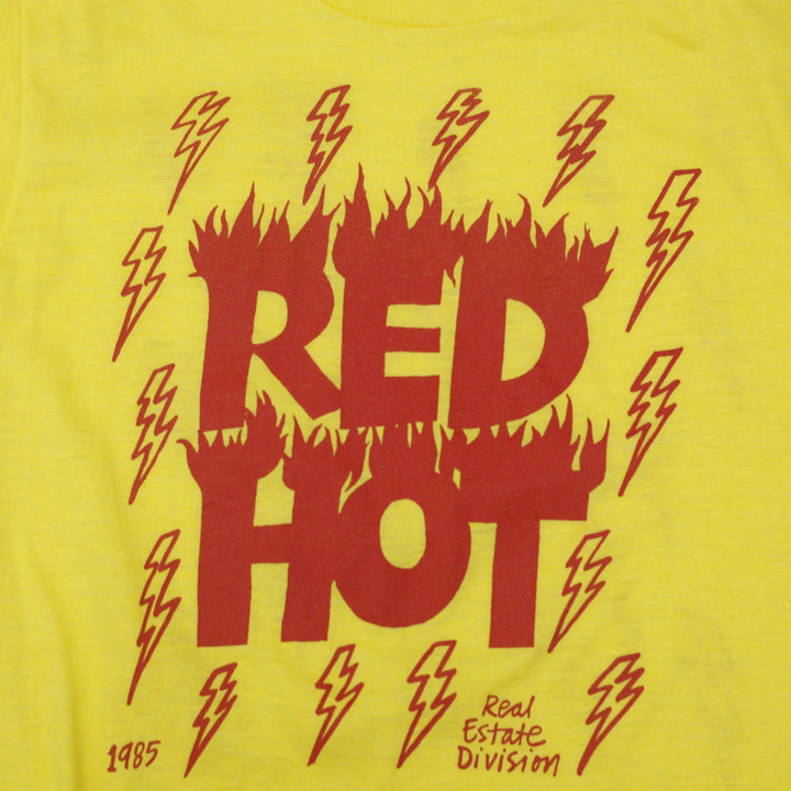 Vintage 1985 Red Hot Real Estate Division Double Sided Lightning Bolt T-Shirt