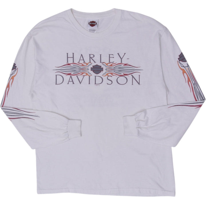 Vintage 00s Mens Harley Davidson Long Sleeve White Graphic T-Shirt Size L | Migration_T-Shirts | Fashion Rerun