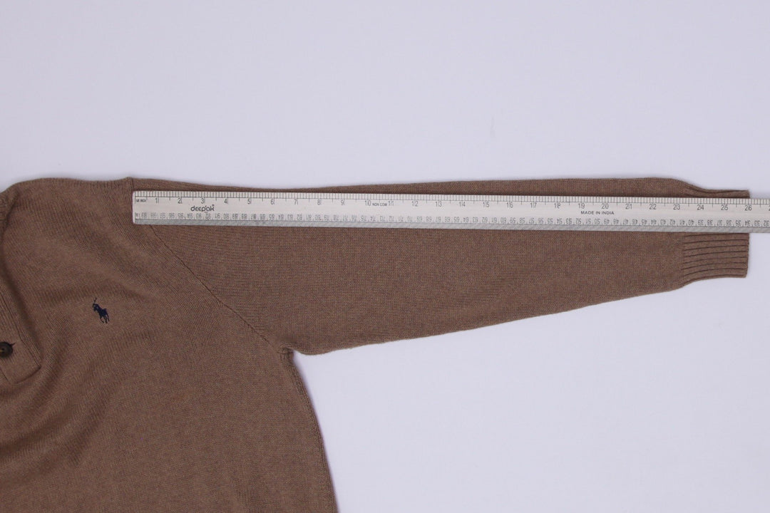 Mens Polo Ralph Lauren Sweater Brown Button Up Cotton Knit