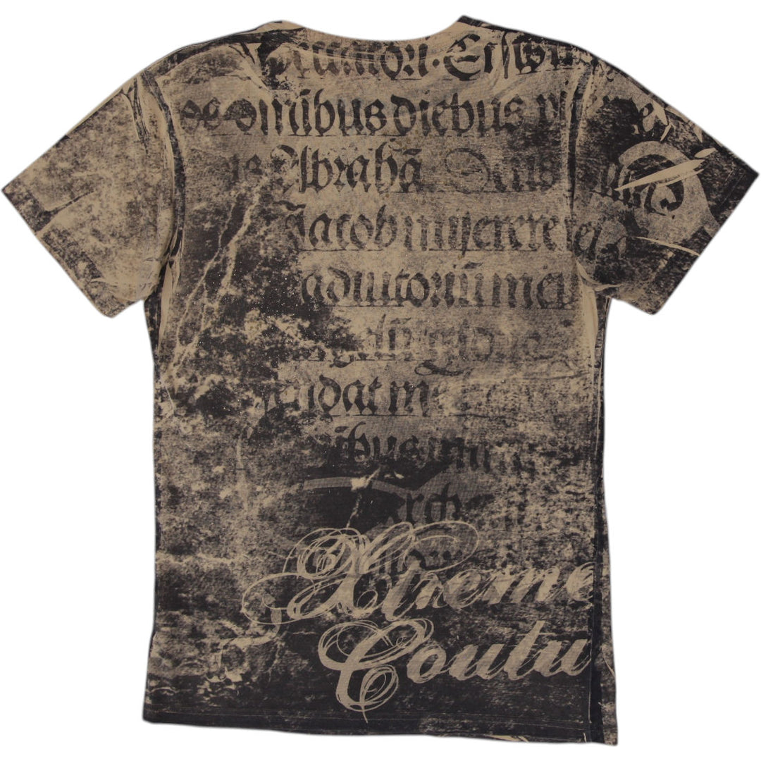 Y2K Mens Xtreme Couture Affliction Skull Snake All Over Print T-Shirt Size S