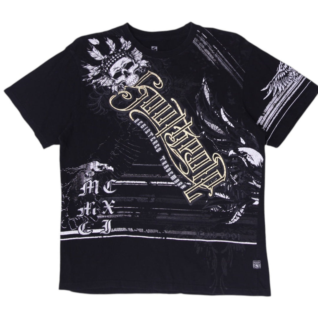 Y2K Mens Southpole Cyber Grunge Skull T-Shirt Size L