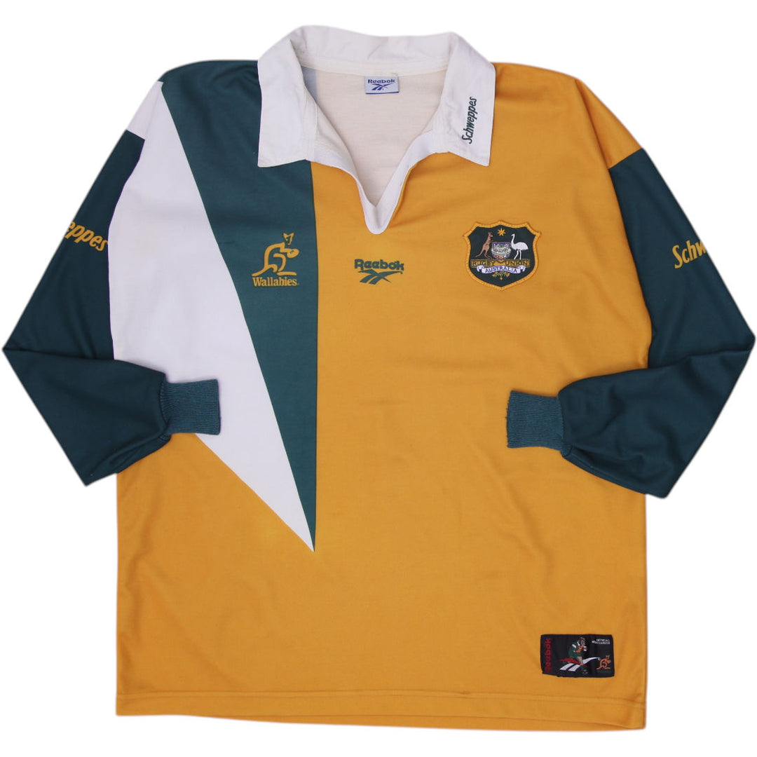 Vintage Mens Reebok Wallabies Rugby T-Shirt Green Gold Logo Australia Size XL
