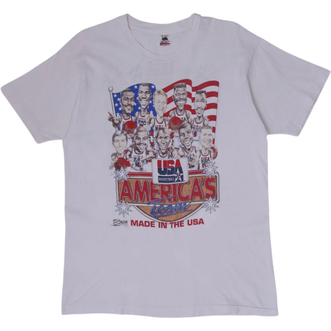 Vintage 90s Salem Sportswear USA Dream Team Caricature T-Shirt Made in USA Sz XL
