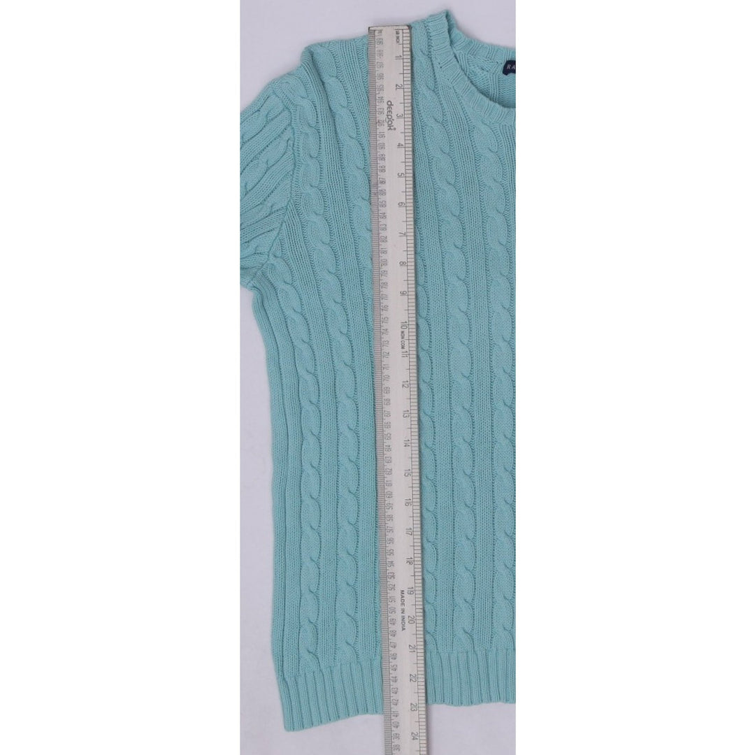 Vintage Ladies Ralph Lauren Cable Knit Sweater Light Blue Large 100% Cotton