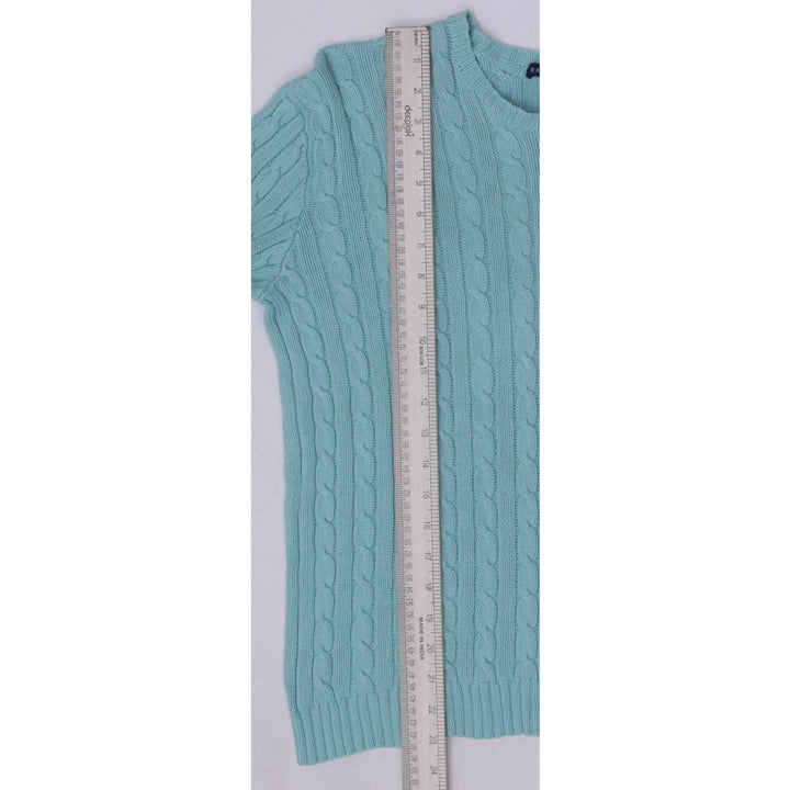Vintage Ladies Ralph Lauren Cable Knit Sweater Light Blue Large 100% Cotton
