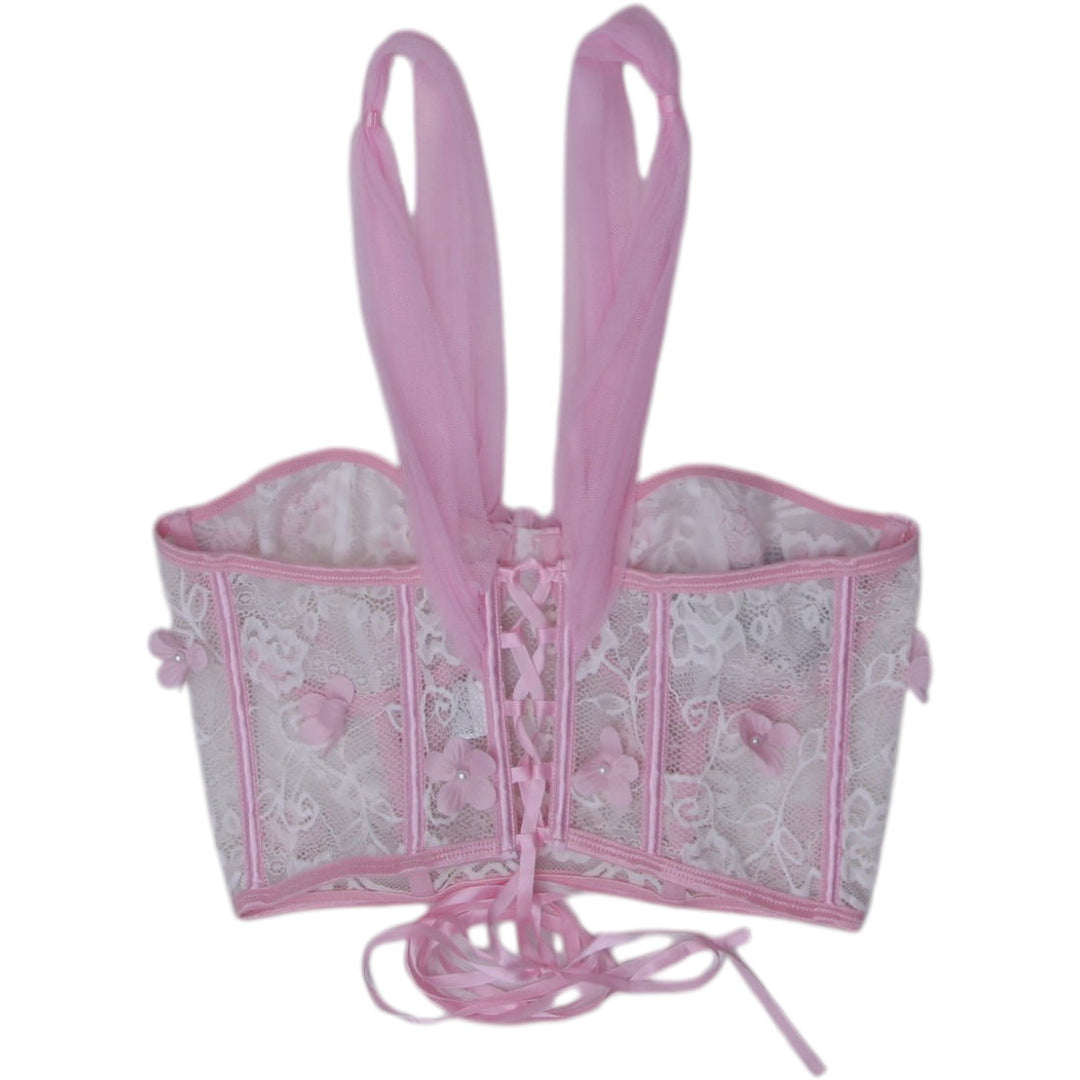 Y2K Ladies Floral Lace Bralette Pink Corset Style Size XS