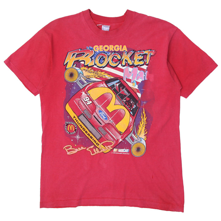 Vintage Hunter Sportswear 90s Bill Elliott Georgia Rocket Man NASCAR McDonald's T-Shirt with bold racing graphics and retro design