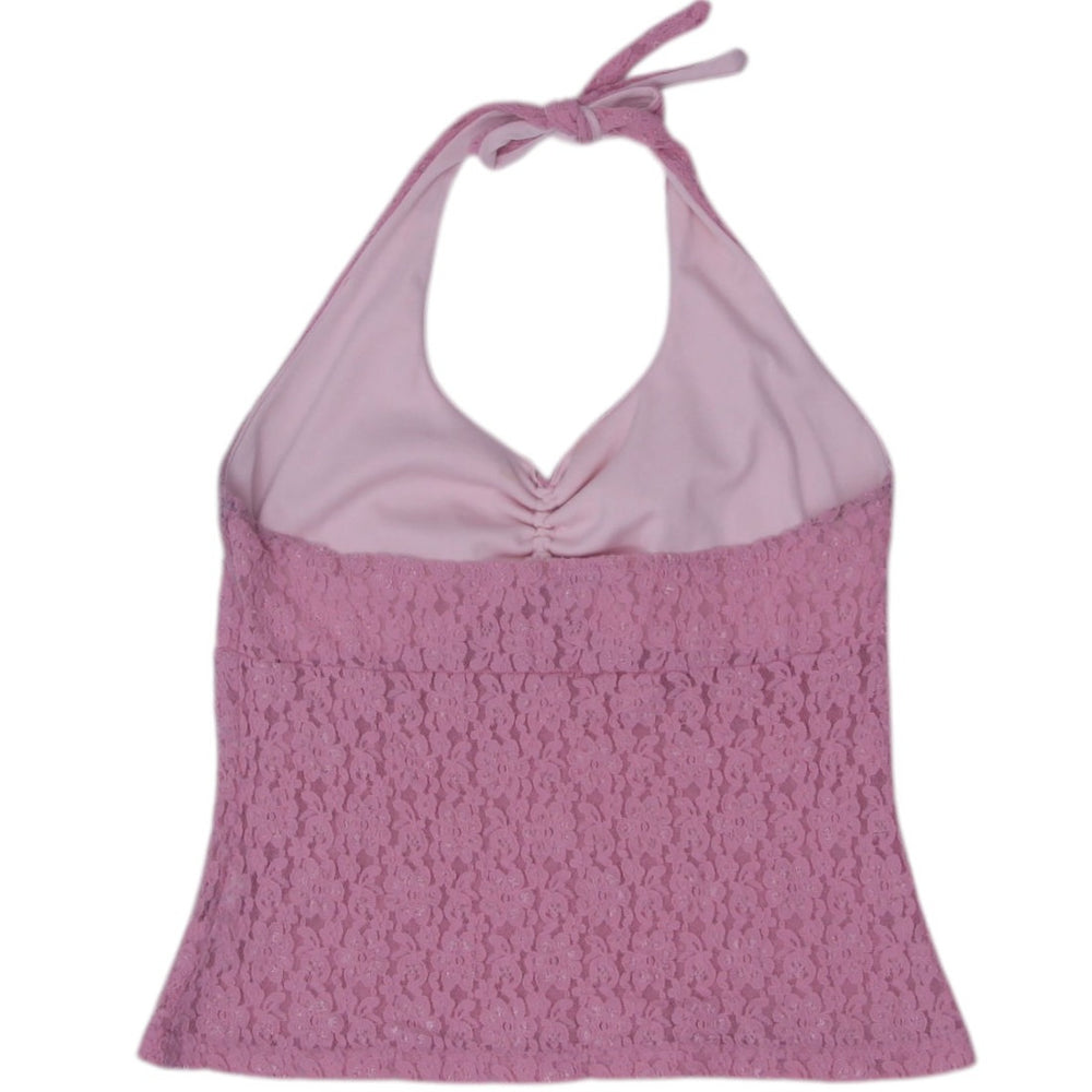 Y2K Ladies Le Chateau Halter Pink Lace Top | Migration_Tops - Side View | Fashion Rerun