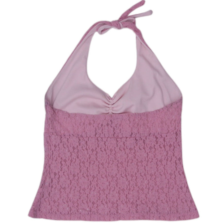 Y2K Ladies Le Chateau Halter Pink Lace Top | Migration_Tops - Side View | Fashion Rerun