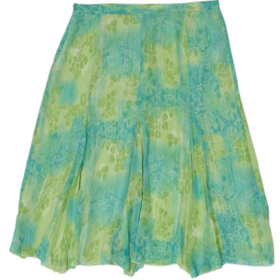 Y2K Ladies Green Floral Lightweight Bohemian Midi Skirt Size M
