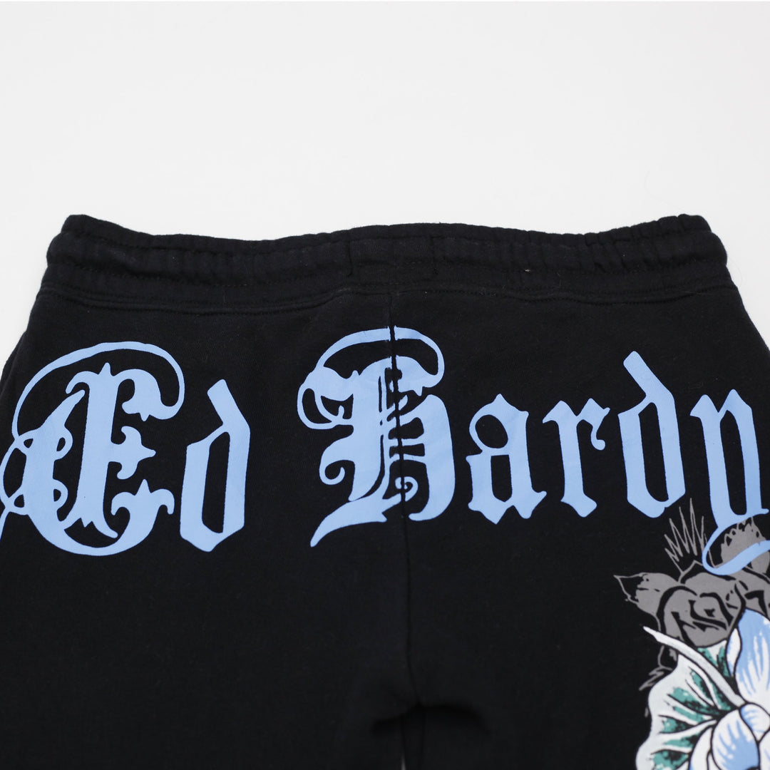 Y2K Ladies Ed Hardy Koi Fish & Floral Print Black Sweatpants Size S