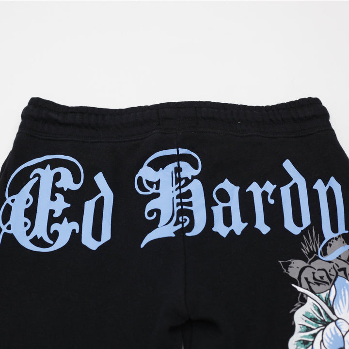 Y2K Ladies Ed Hardy Koi Fish & Floral Print Black Sweatpants Size S