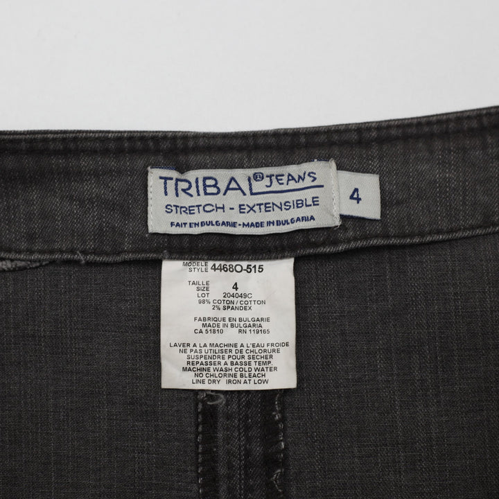 Y2K Ladies Tribal Jeans Paneled A-Line Stretch Denim Skirt Dark Grey Size 4