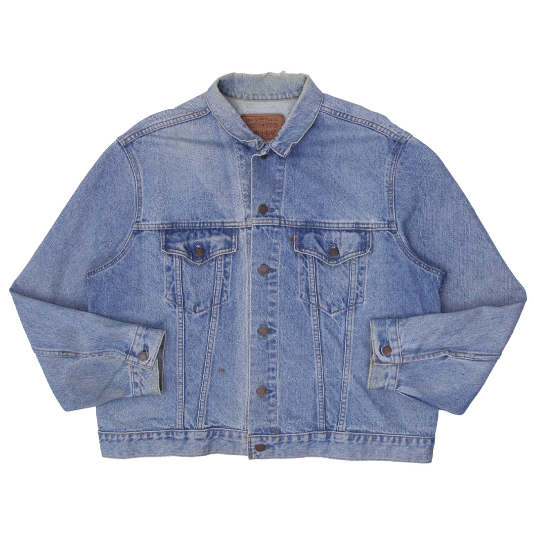 Vintage Levi Strauss Orange Tab Denim Trucker Jacket Size 50 Light Washed Distressed Collar - Fashion Rerun Vintage Migration_Jacket