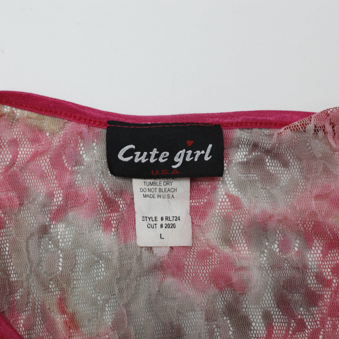 Y2K Ladies Cute Girl Tie Dye Sleeveless V-Neck Mesh Top Mae in USA Size L
