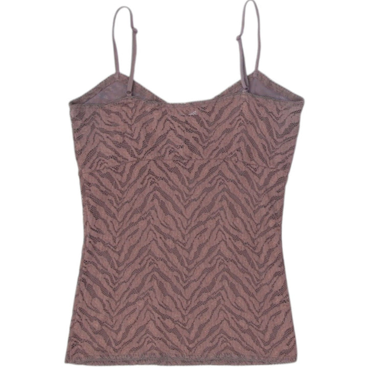 Y2K Ladies Brown Spaghetti Strap Tank Top with Beaded Pattern Size XS