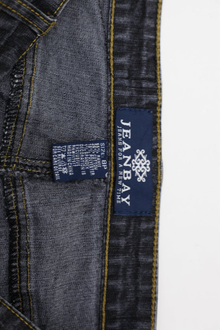 Y2K Ladies Jeansbay Y2K Rhinestone Studded Dark Wash Bootcut Jeans Petite 8P