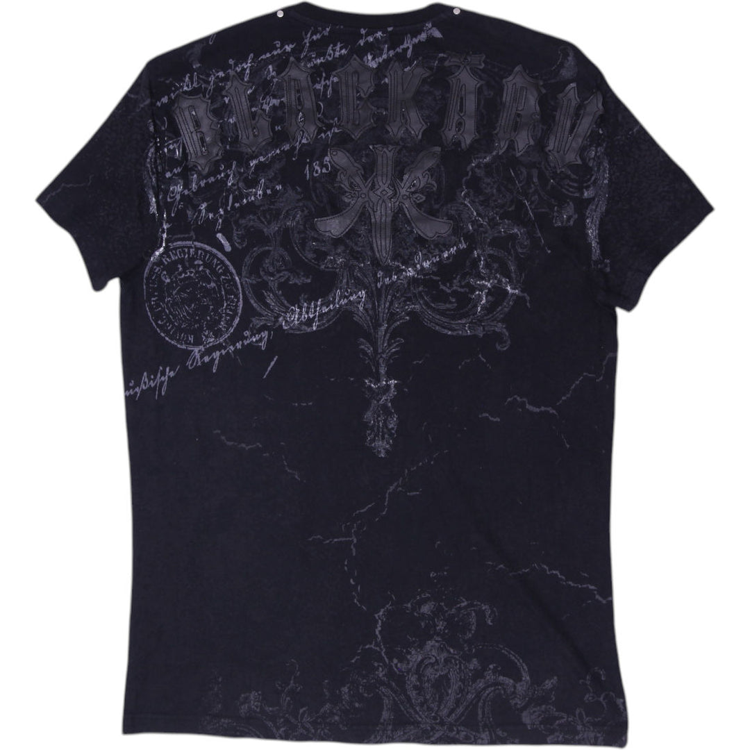 Y2K Mens Black Graphic T-Shirt V-Neck Edgy Style