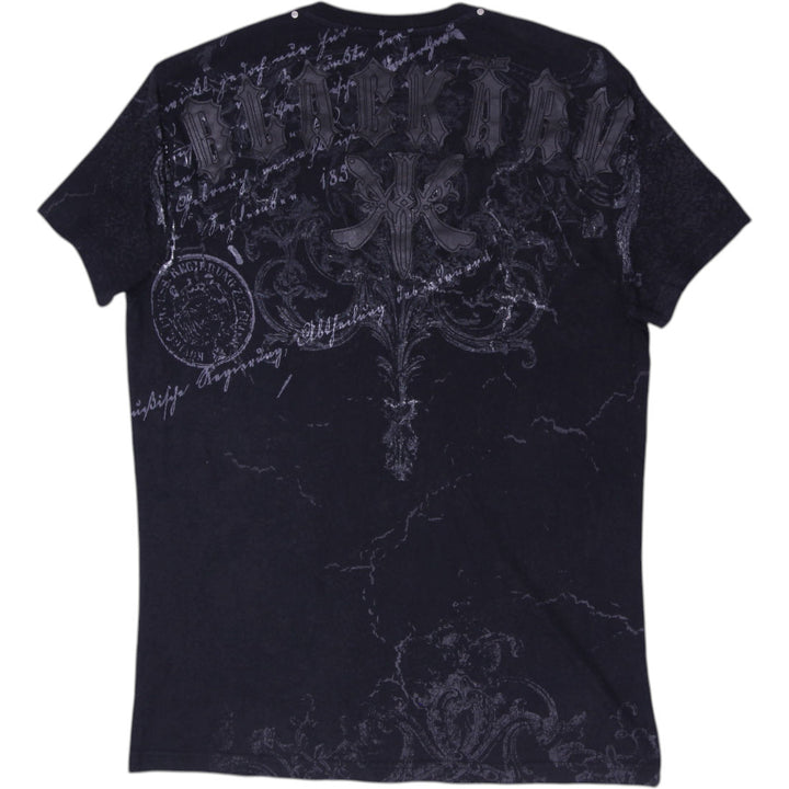Y2K Mens Black Graphic T-Shirt V-Neck Edgy Style