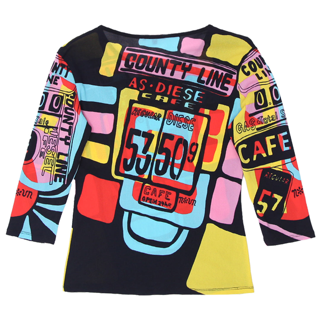 Y2K Ladies All Over Print Long Sleeve Mesh Top - Fashion Rerun Vintage Migration_Tops